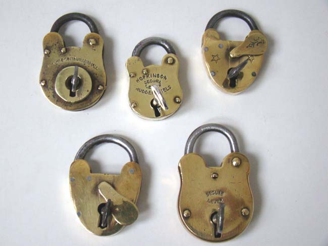 A Collection of Five Miniature Antique Brass and Steel Padlocks circa 1840-1890